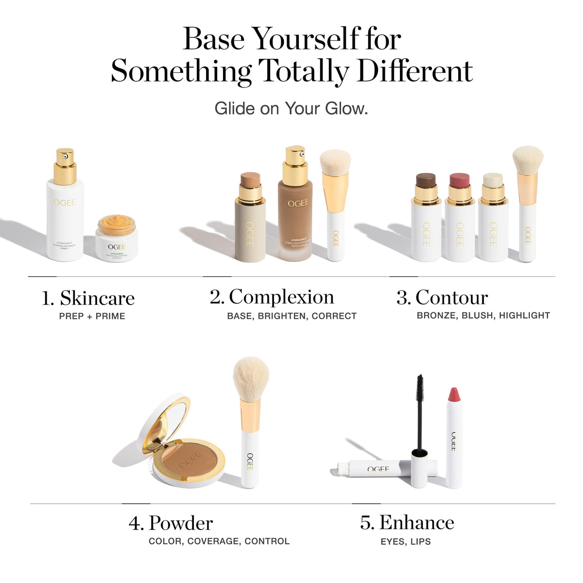 Ogee in a lifestyle setting among daily essentials suggesting quick makeup routines