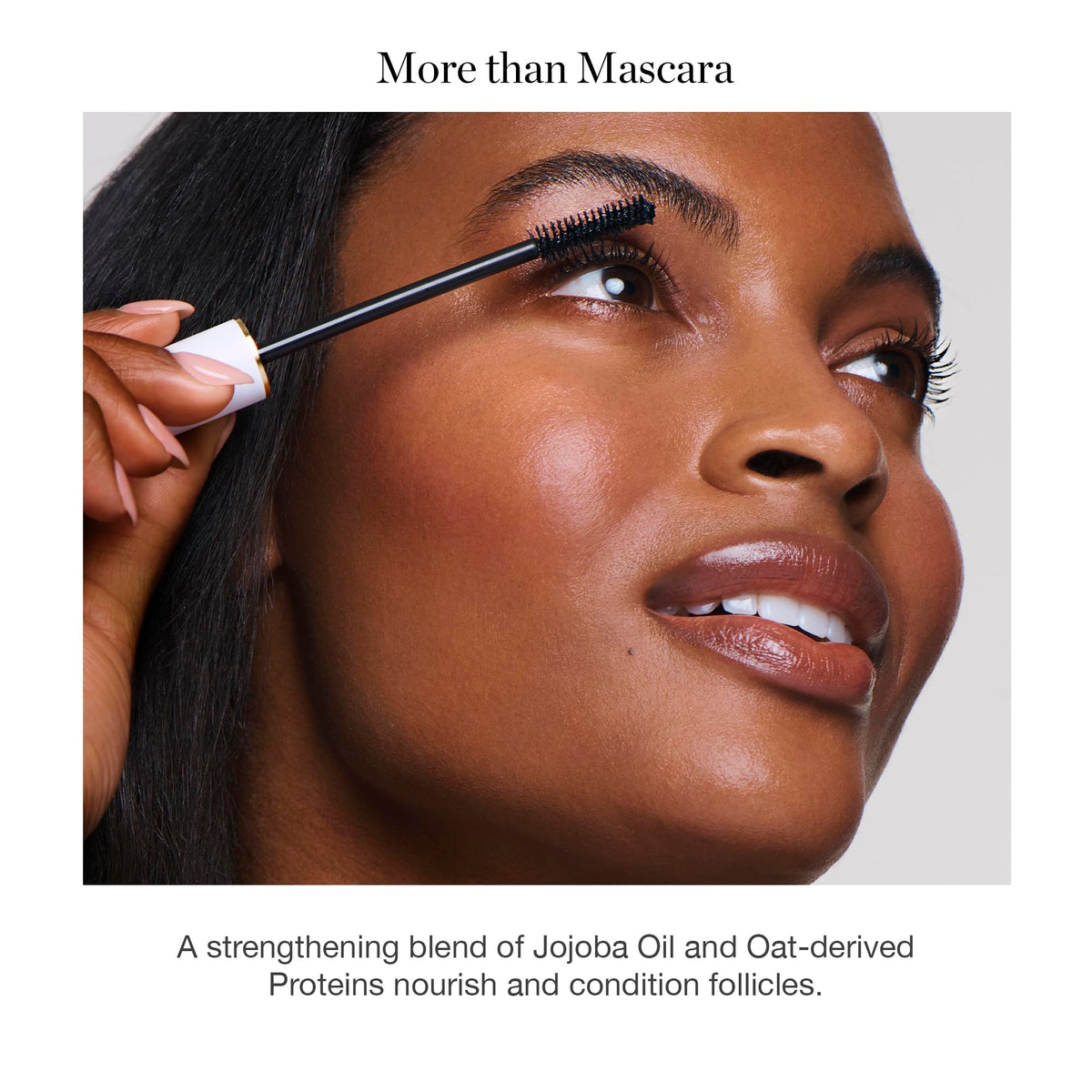 Ogee mascara on bathroom vanity staged for natural morning beauty routine