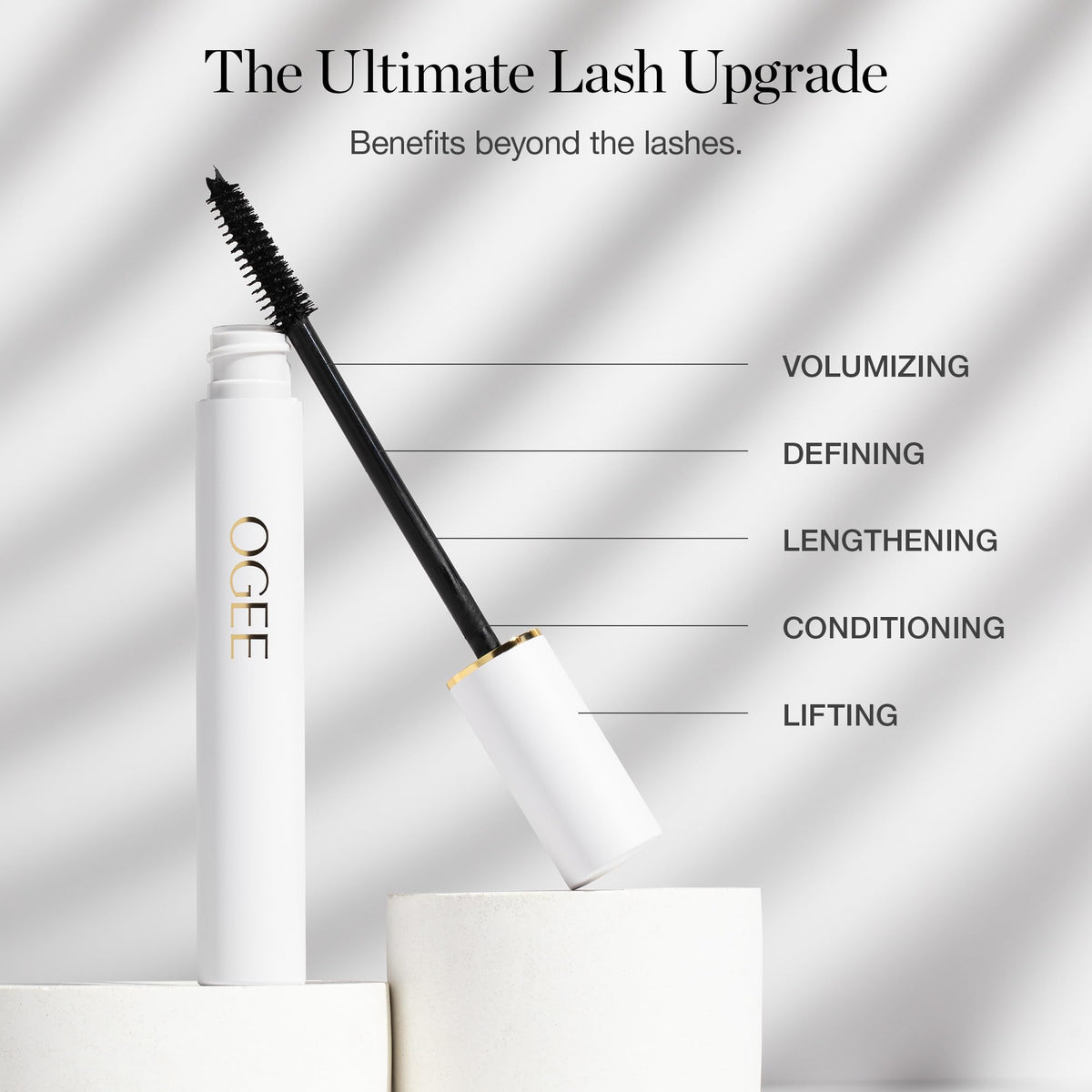 Ogee mascara black pigment swatch showing intense color payoff and buildability