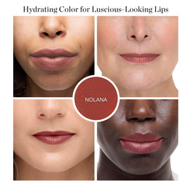 Ogee NOLANA texture close-up showing glossy melted oil and nourishing shine for soft lips