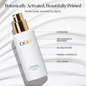 Ogee primer pump and label detail showing ingredients and organic claim