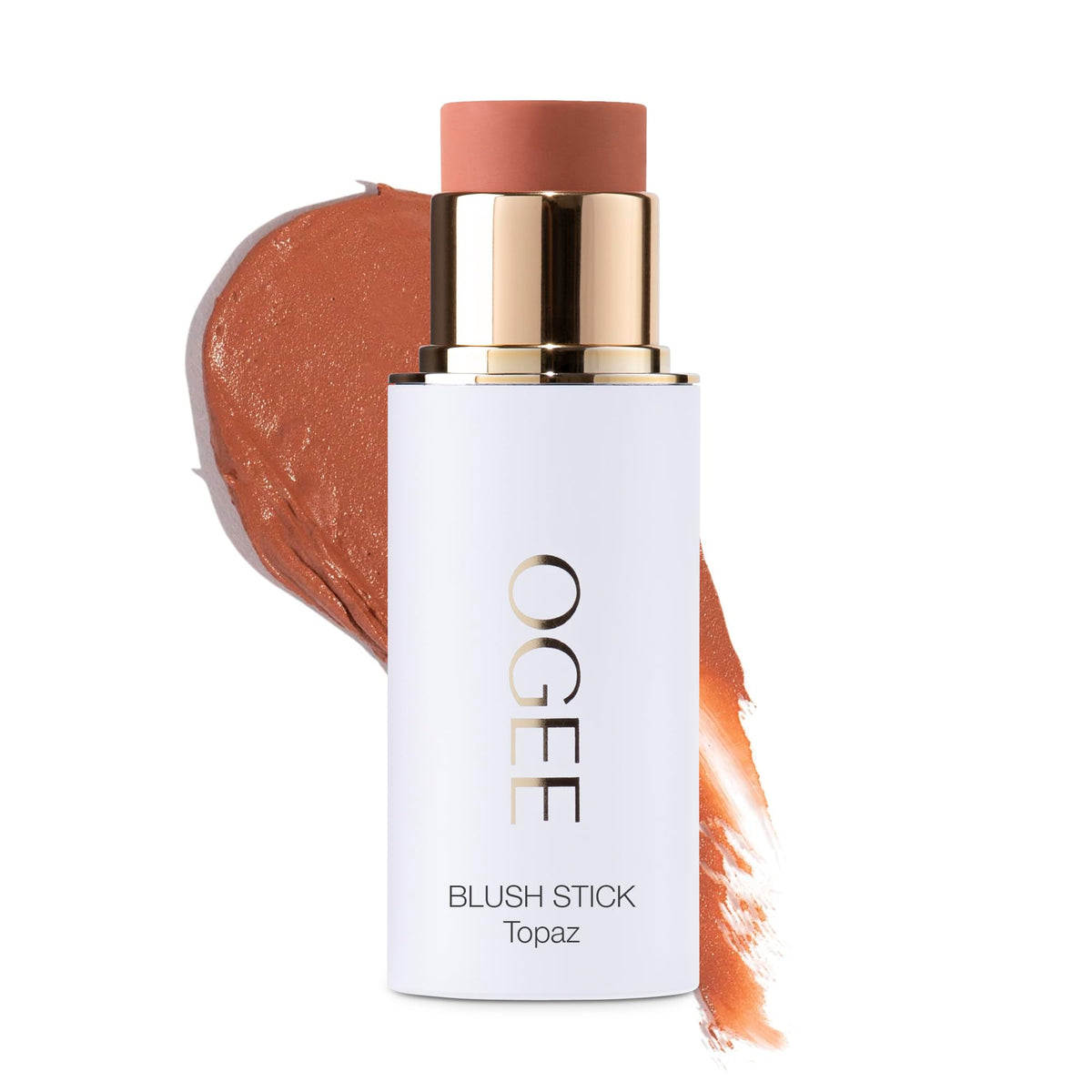 Ogee TOPAZ front packaging showing rosy-peach shade and clean branding benefit: easy color pick