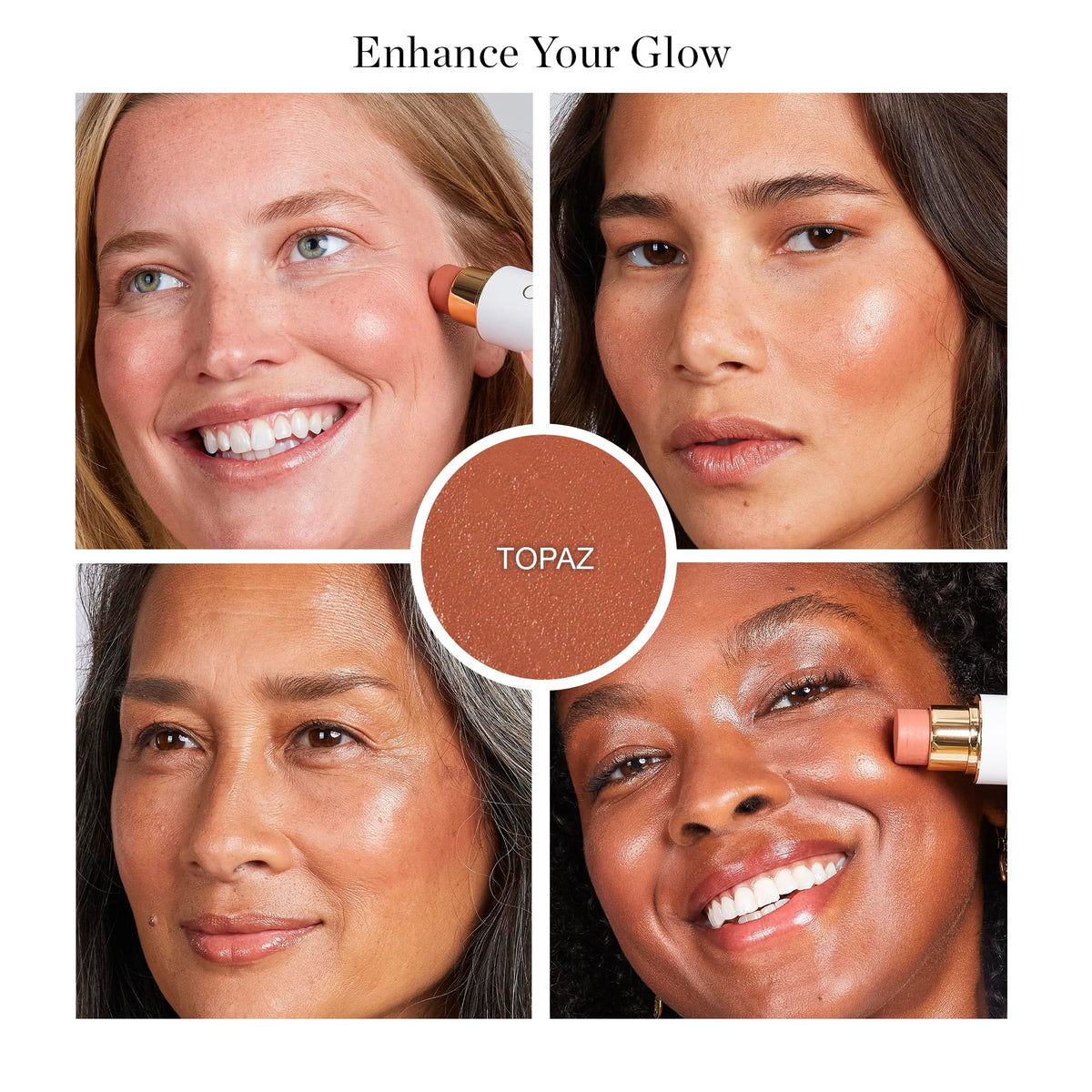 Ogee TOPAZ stick tip close-up showing cream texture and precise application benefit: targeted sculpting