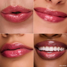 Ogee lip swipe on model demonstrating Wild Rose color and naturally plumped look benefit