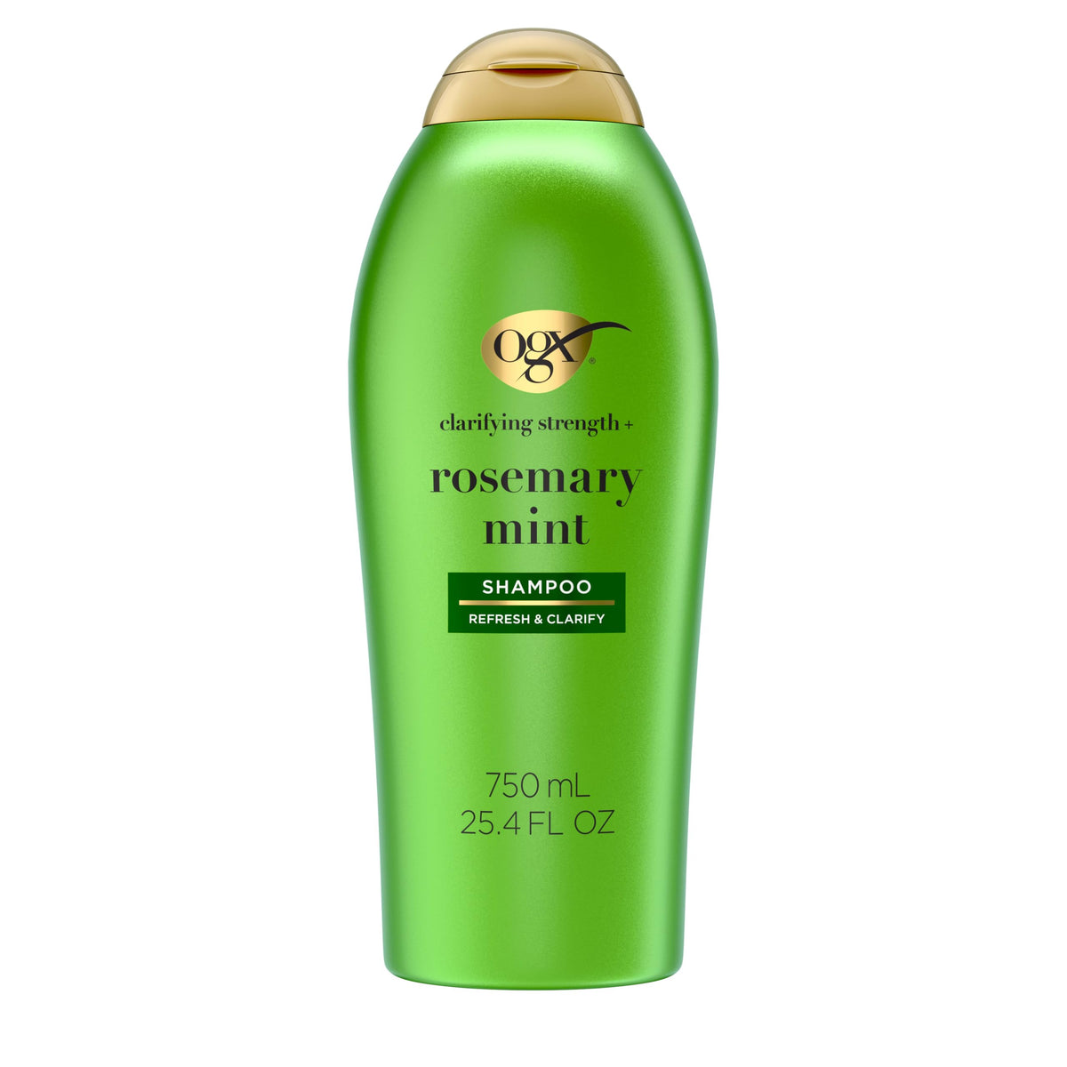 OGX bottle front view showing rosemary mint clarifying shampoo benefits