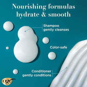 OGX creamy lather texture close-up demonstrating gentle, moisturizing foam