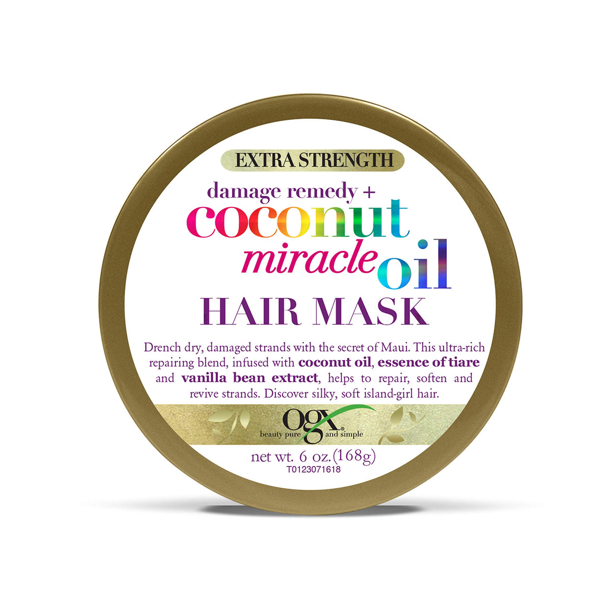 OGX jar front packaging showing product benefits and clean design