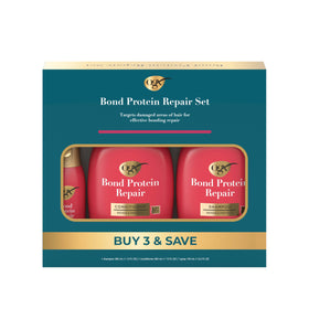OGX front packaging of Repair & Protect set showing all three bottles benefits