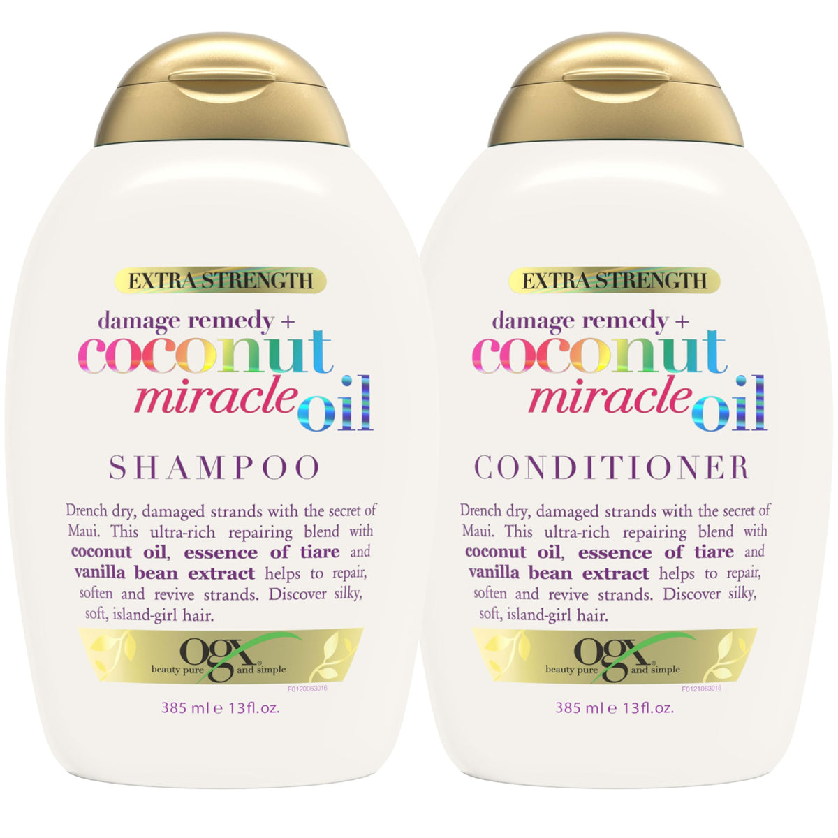 OGX front packaging showing shampoo and conditioner for visible brand and ease