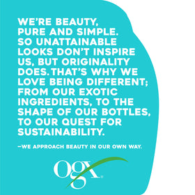 Close-up of OGX label and ingredient list highlighting bamboo and almond oil benefit
