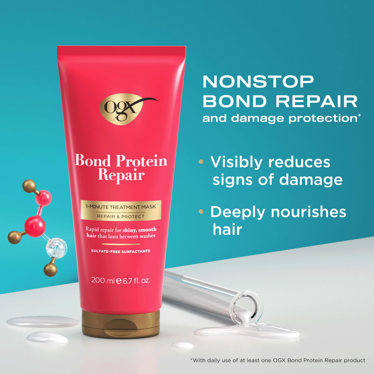 OGX Bond Protein Repair mask open showing creamy texture and fast conditioning