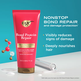 OGX Bond Protein Repair mask open showing creamy texture and fast conditioning