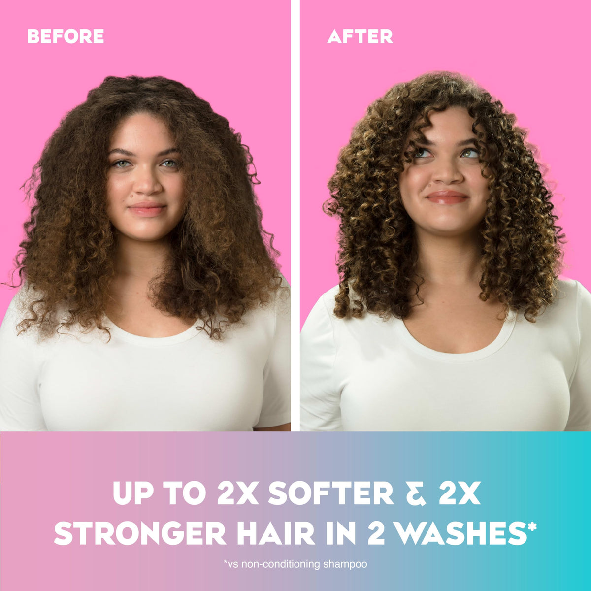 OGX creamy conditioner rinsing from hair showing smooth cuticle benefit