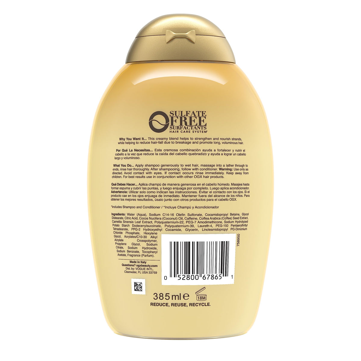 OGX shampoo and conditioner pairing displayed to show complementary strengthening routine