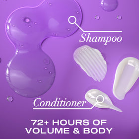 OGX shampoo in hand lathering to show lightweight cleansing benefit