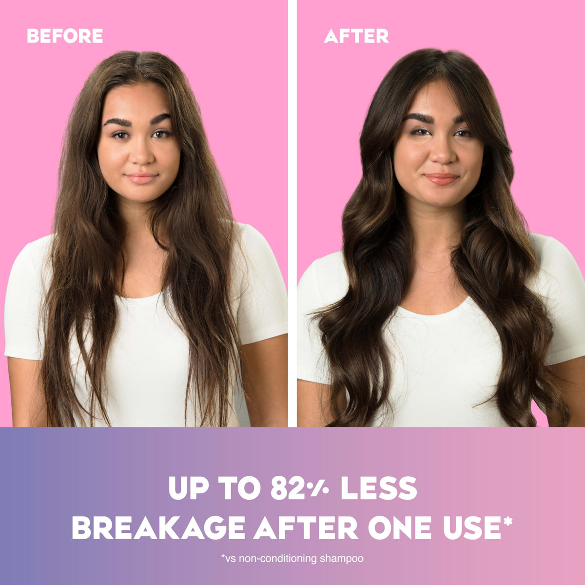 OGX shampoo in hand lathering wet hair demonstrating cleansing benefit