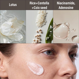OHMIA cream on hand being absorbed demonstrating quick, non-sticky hydration