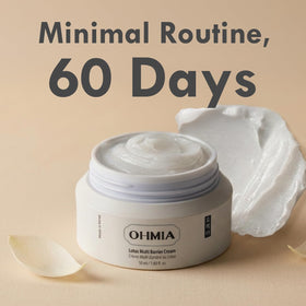 OHMIA jar beside serum and sunscreen showing routine compatibility