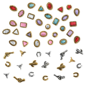 Ohmique front packaging showing 50-piece western nail charm set, ready for DIY