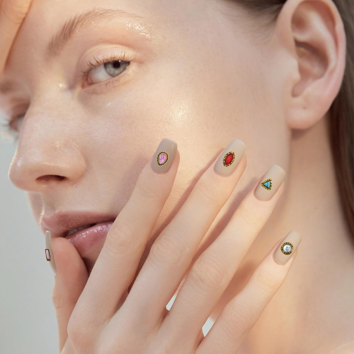 Ohmique styled salon manicure with western charms adding retro turquoise accents