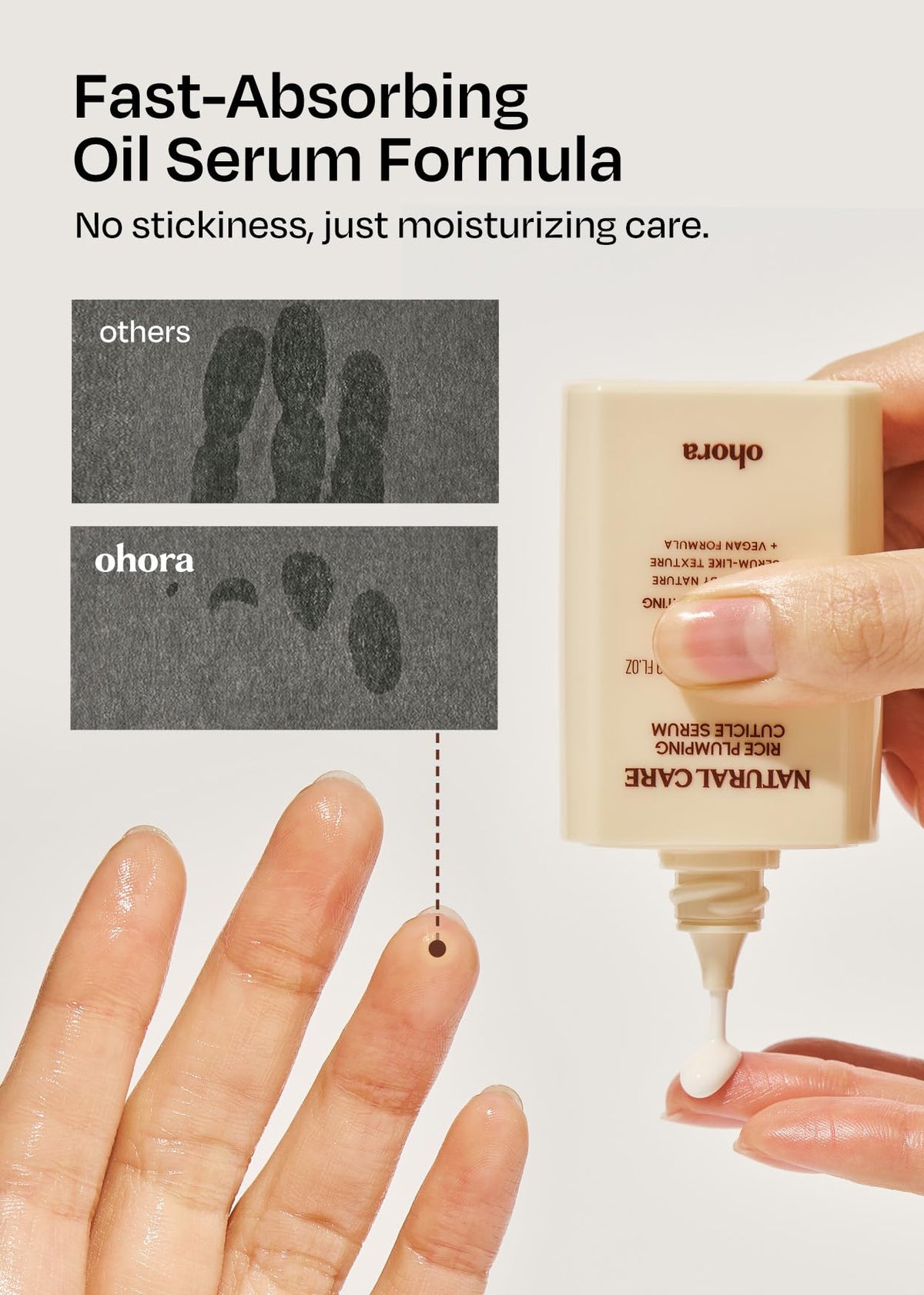 ohora applied on cuticle demonstrating quick hydration benefit