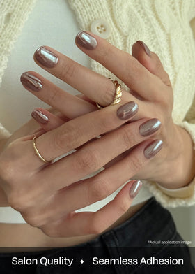 ohora applied on hands lifestyle photo demonstrating polished chrome look and quick beauty