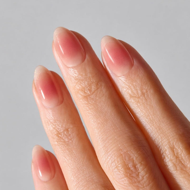 ohora front packaging showing blush french gel press on nails and included tools for easy use