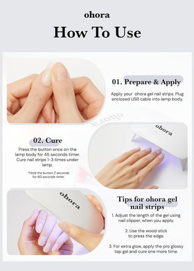 ohora lamp curing a gel strip during use for salon-quality finish