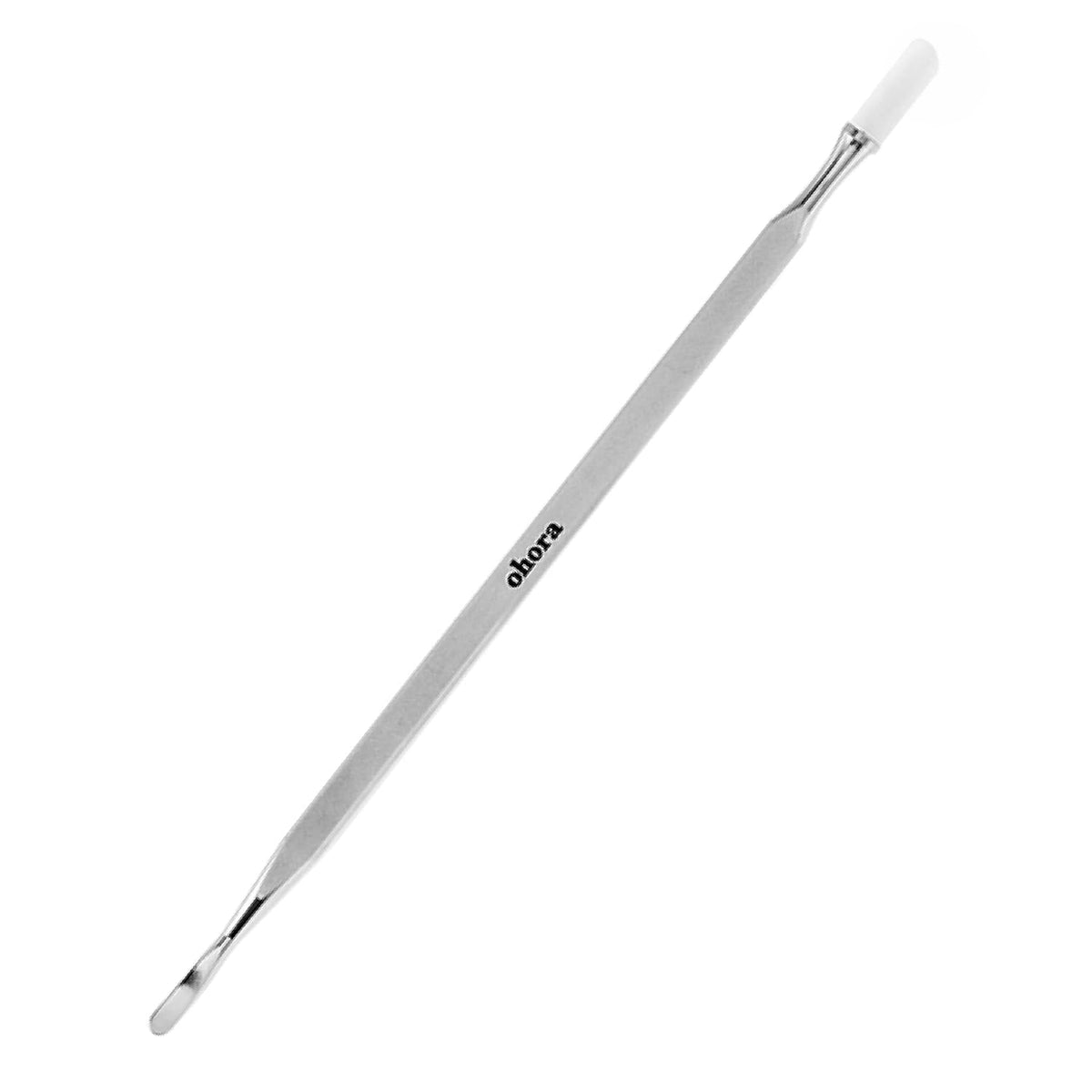 ohora tool front view showing stainless steel finish and dual tips for precise nail work