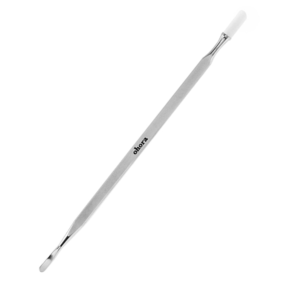 ohora tool front view showing stainless steel finish and dual tips for precise nail work
