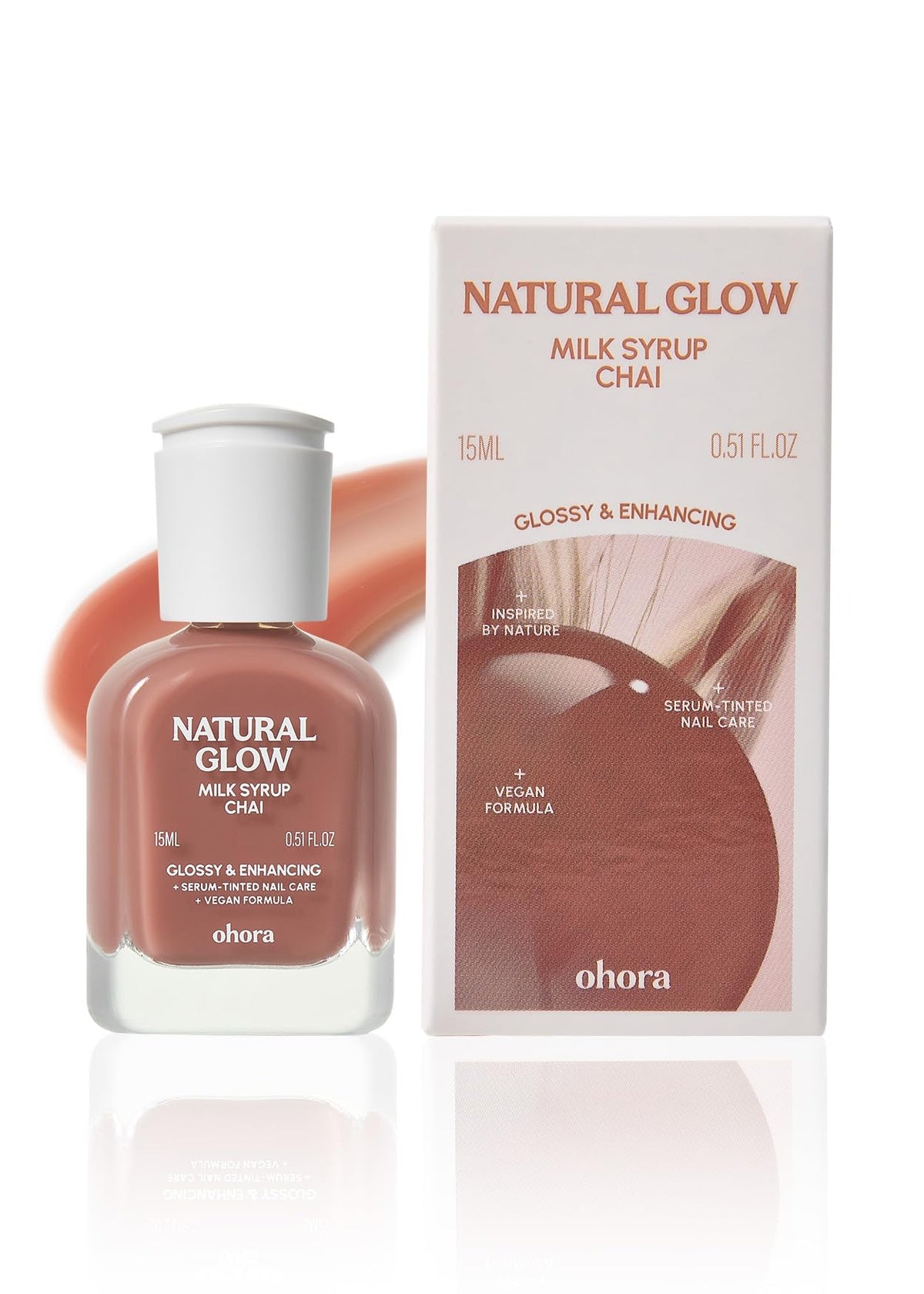 ohora chai front bottle showing warm tinted nail strengthener and gloss benefit