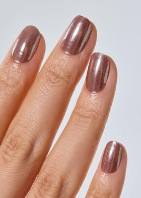 ohora chrome finish close-up highlighting reflective chocolate sheen and salon-grade gloss