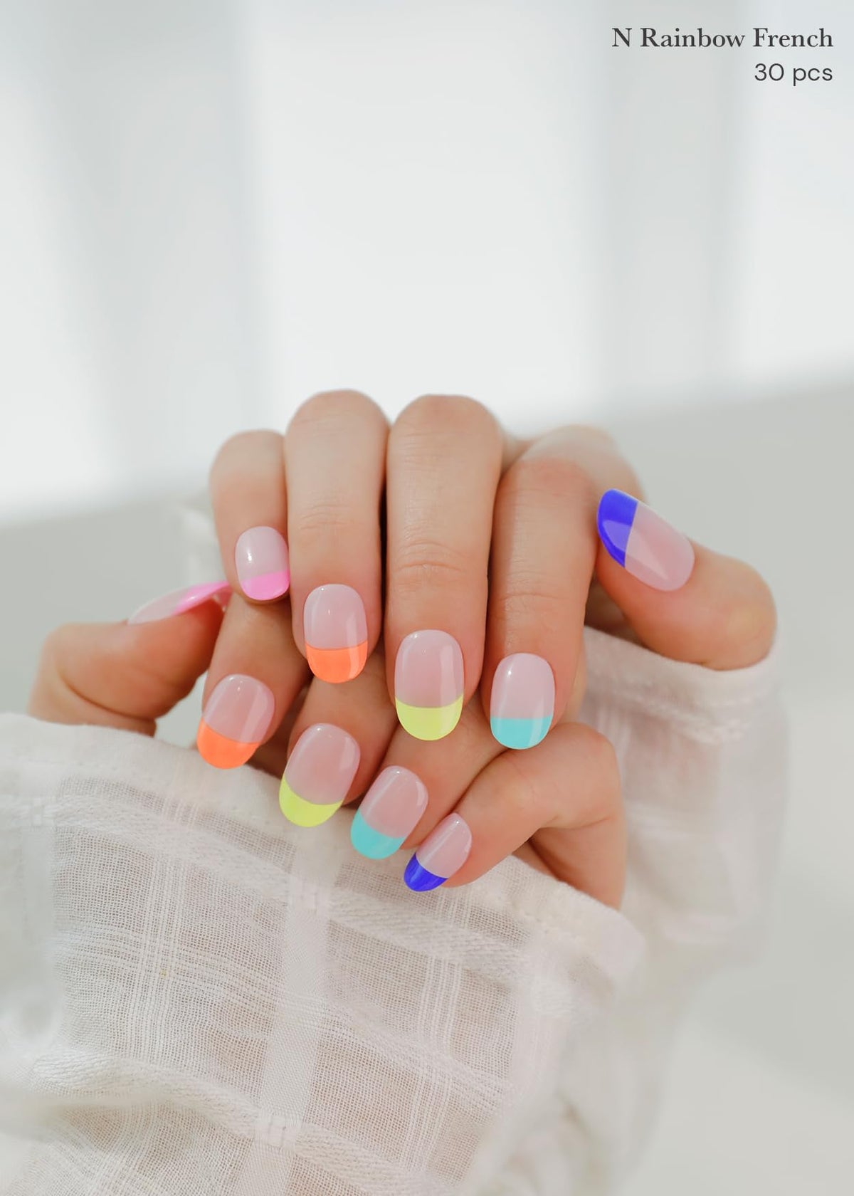 ohora detailed rainbow French tip design on nude base