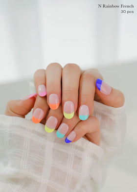 ohora detailed rainbow French tip design on nude base