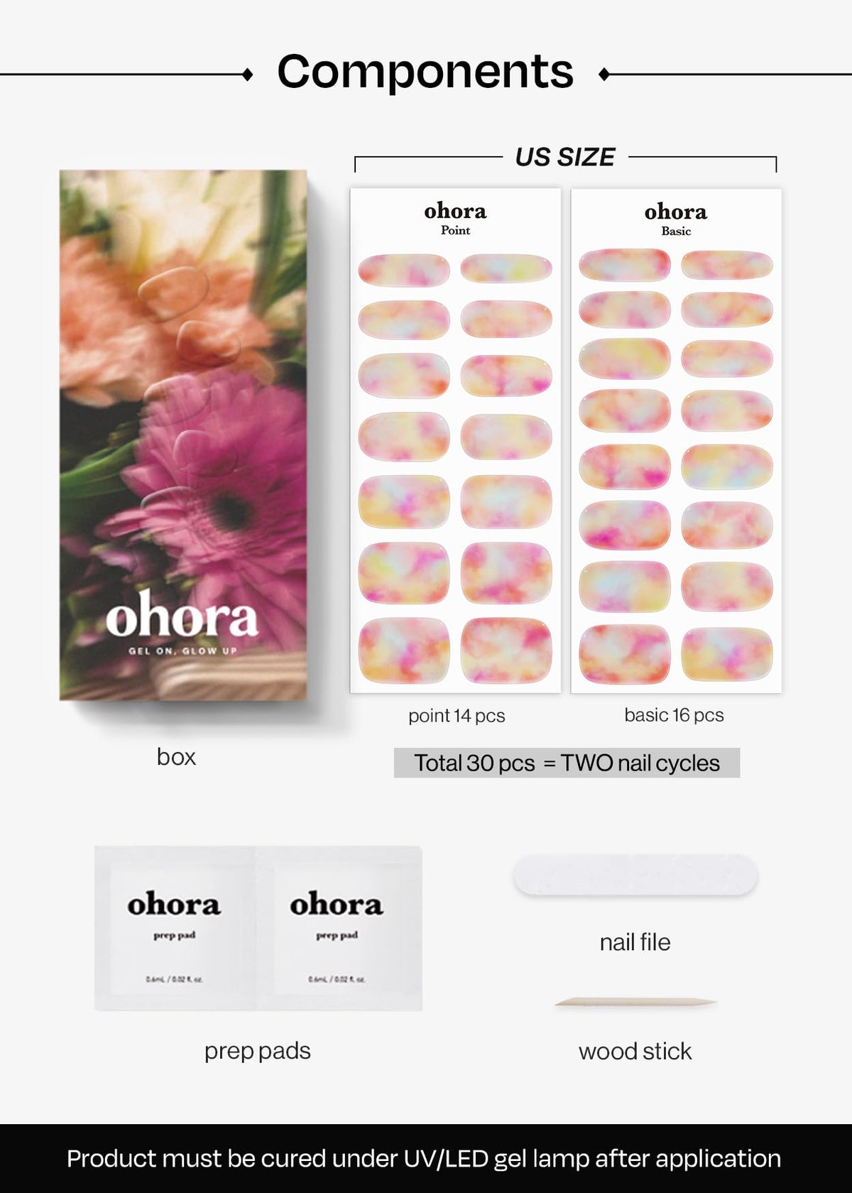 ohora finished manicure lifestyle shot showing vibrant rainbow ombré