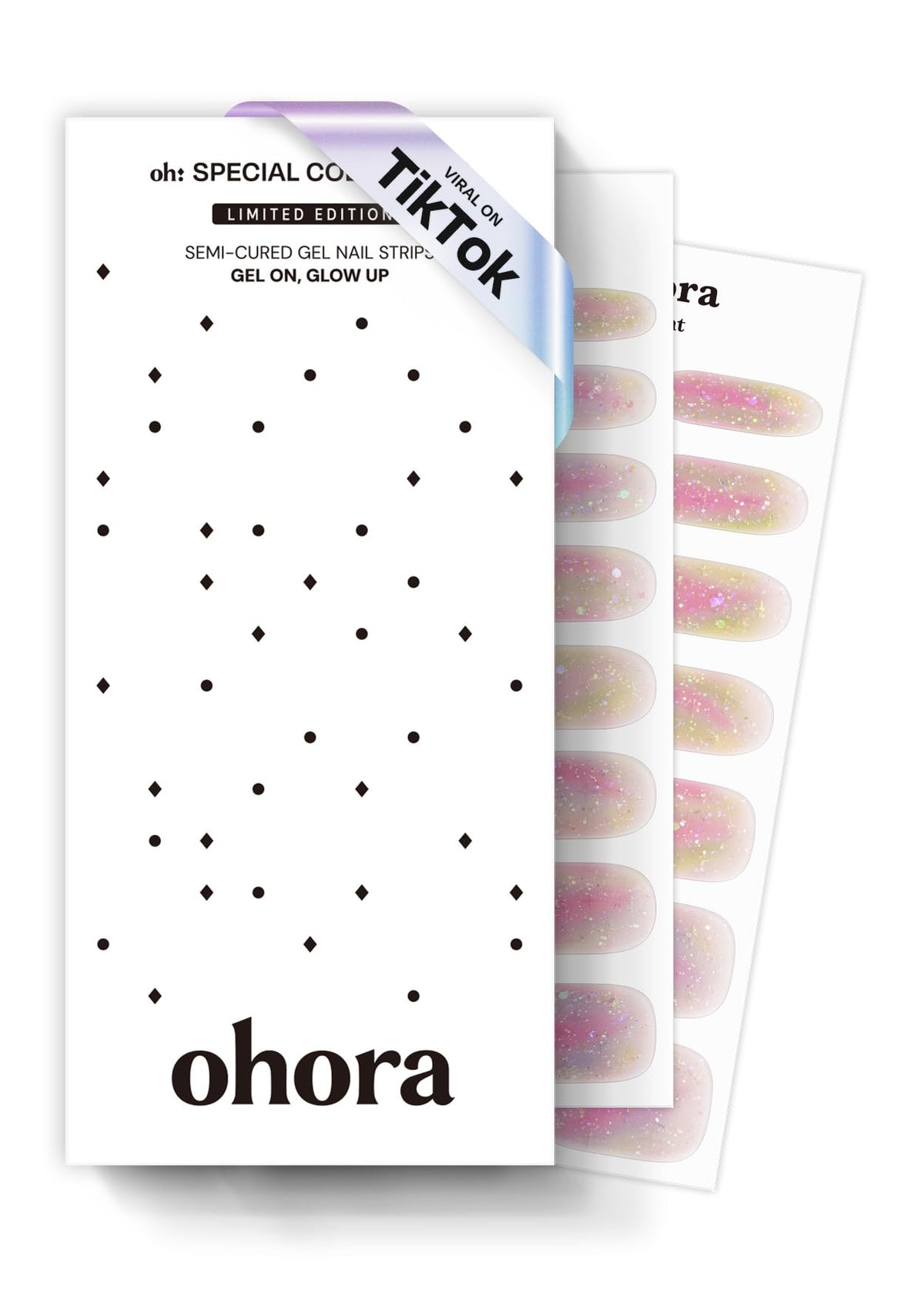 ohora front packaging showing N Rainbow Bomb kit and contents for quick salon nails