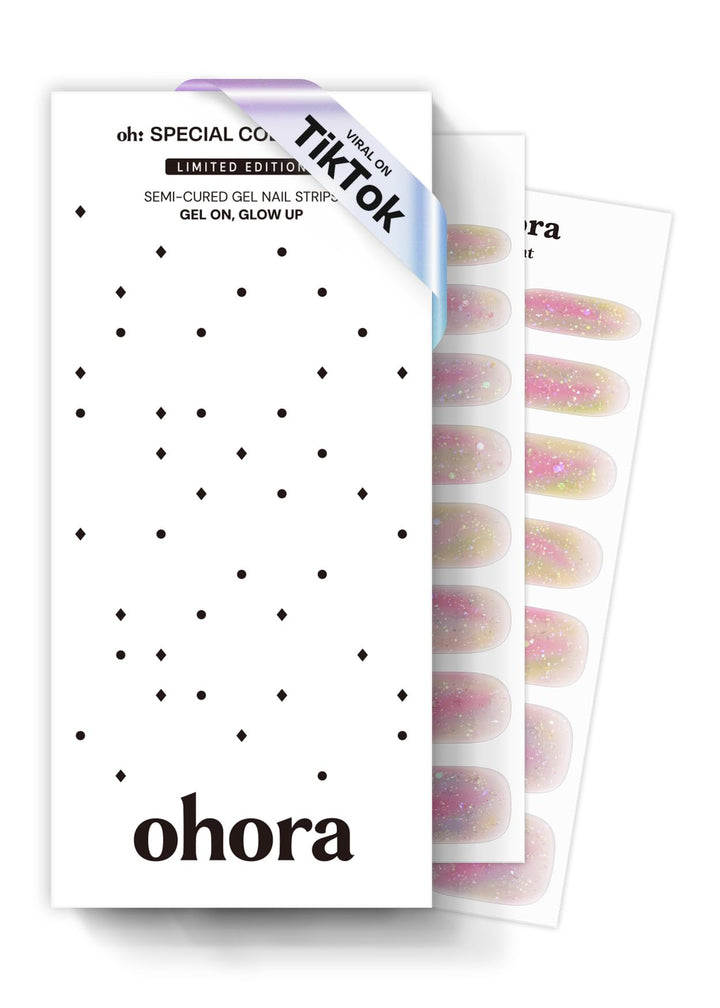 ohora front packaging showing N Rainbow Bomb kit and contents for quick salon nails