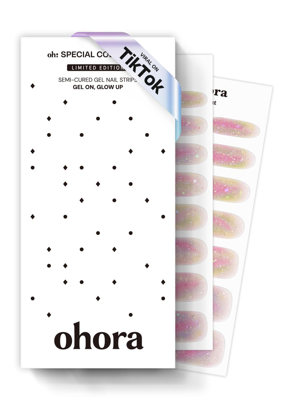 ohora front packaging showing N Rainbow Bomb kit and contents for quick salon nails