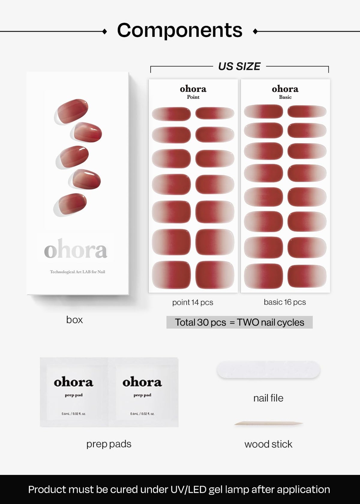 ohora strips curing under an LED lamp demonstrating glossy, long-lasting finish