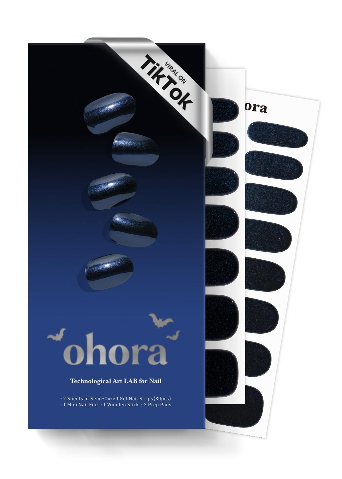 ohora front packaging showing N Navy Chrome kit and included tools for quick application