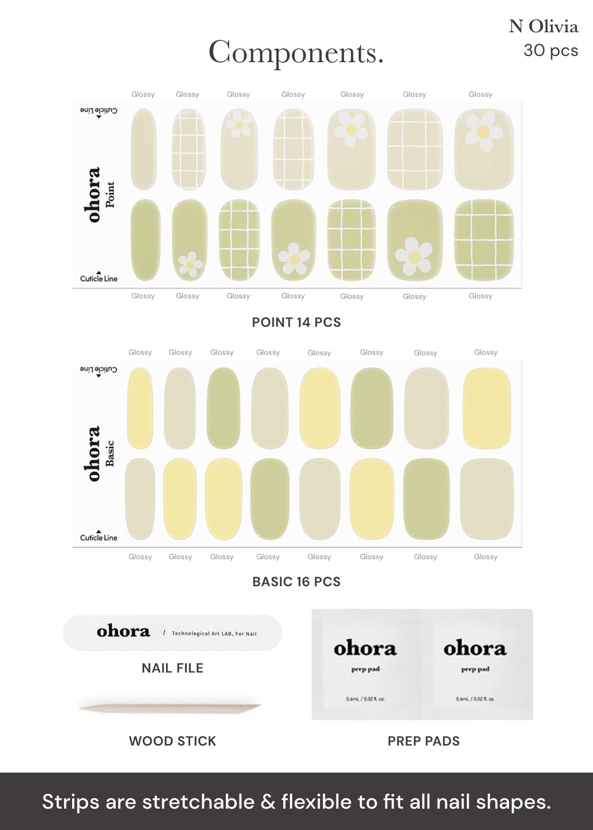 ohora prep pads, file, and wooden stick ready for flawless application
