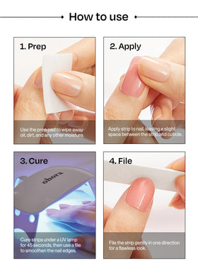 ohora strips curing under LED lamp indicating fast, durable gel finish