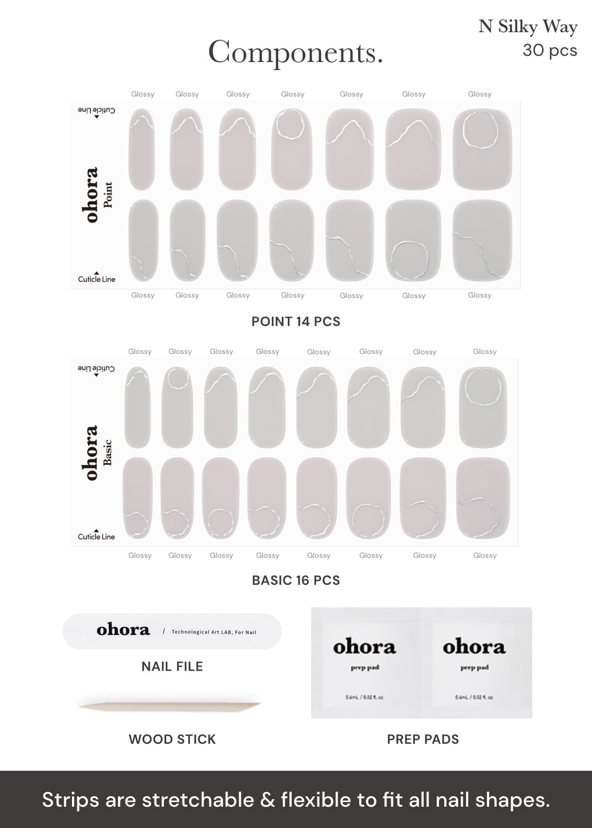 ohora display of 15 sizes showing perfect-fit options for varied nail shapes benefit