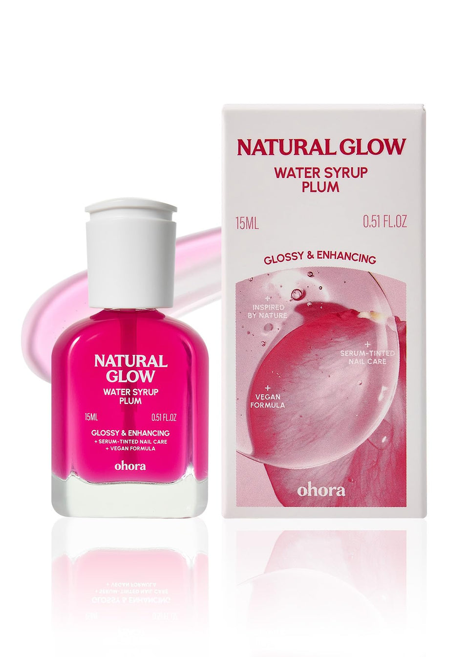 ohora front packaging showing plum tinted nail strengthener and glossy finish
