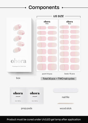 ohora array of sizes on card showing fit for many nail shapes