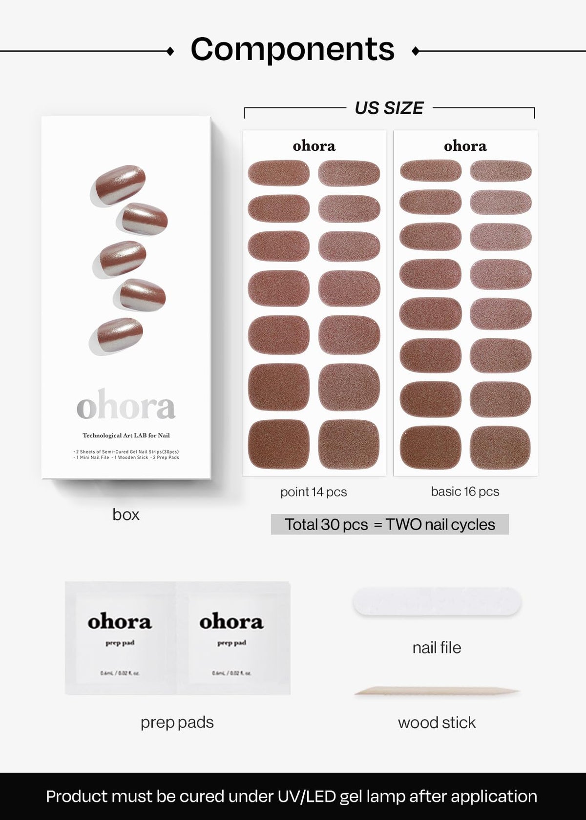 ohora size comparison with ruler showing 15 sizes for a custom fit on every nail