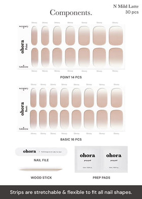 ohora array of sizes laid out, 15 sizes for perfect nail fit