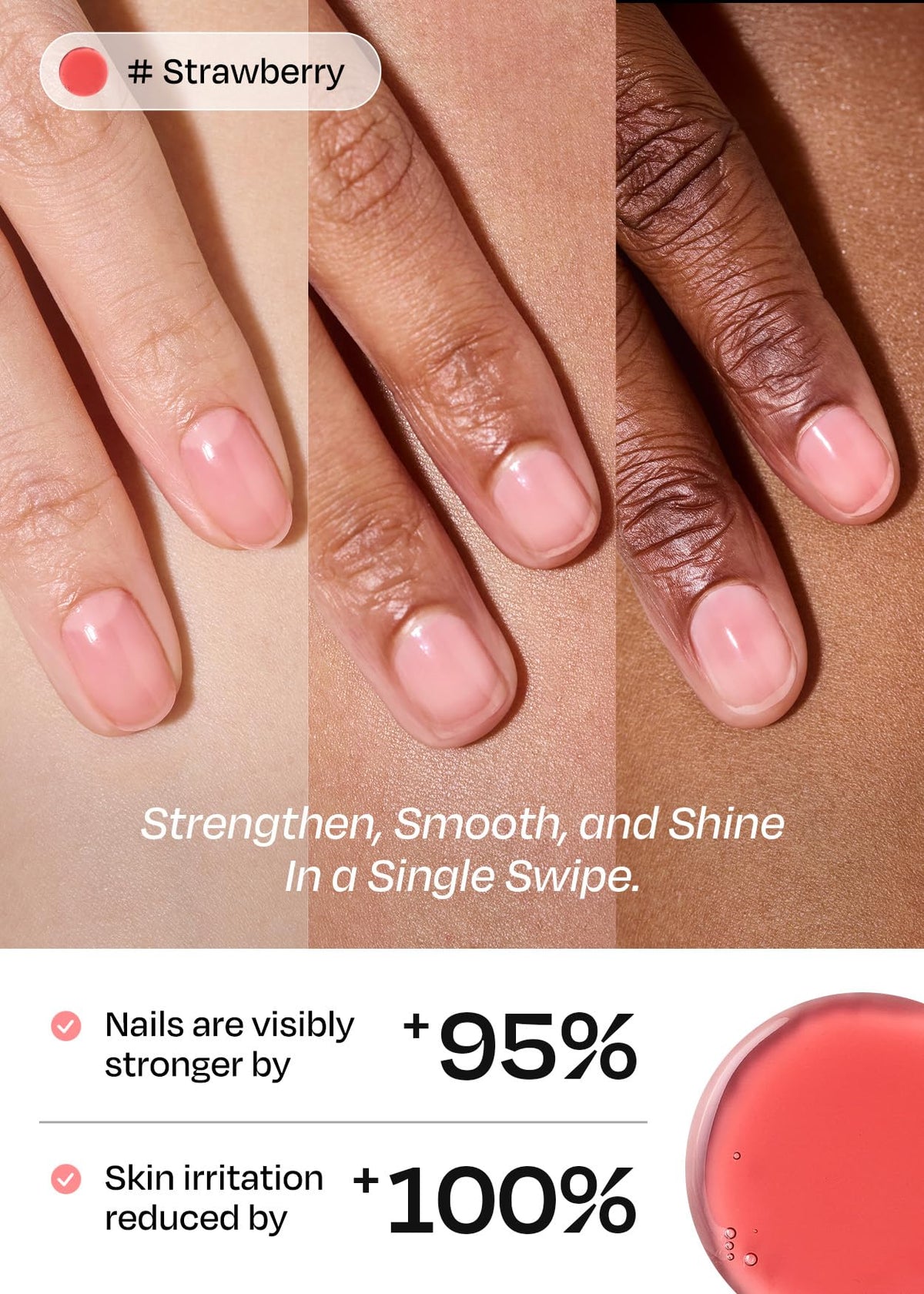 ohora strawberry tint swatch on nail tip showcasing natural color benefit