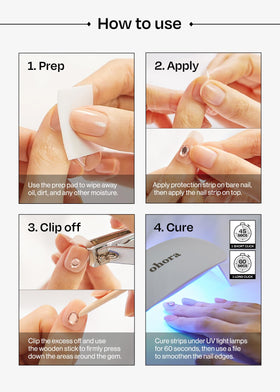 ohora strip gloss texture under lamp highlighting cured shine and chip resistance