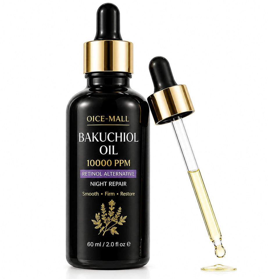 OICE-MALL front packaging of bakuchiol oil showing premium bottle and brand benefit